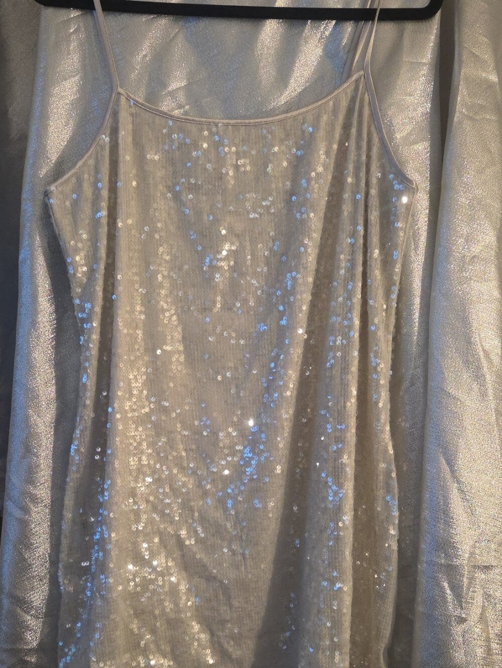 Silver Sequin Spaghetti Strap Women's Top